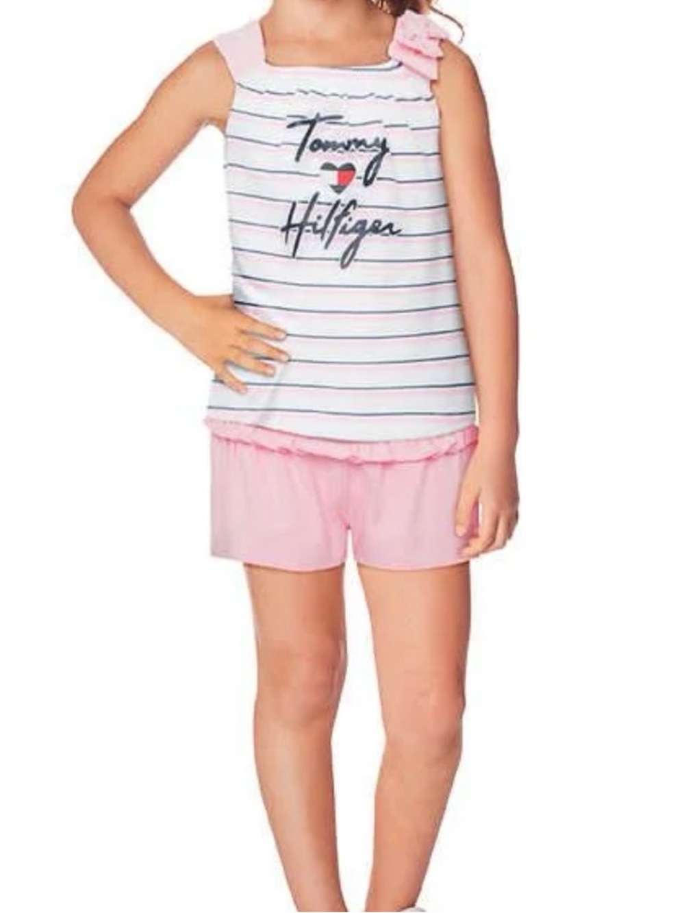 Tommy Hilfiger White & Pink Striped Tank and Pink Shorts Set